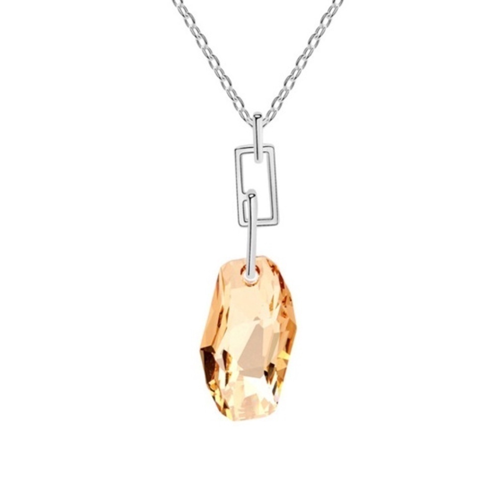 Silvertone Geometric Link Necklace with Goldenshadow Swarovski Crystal